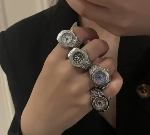 Finger Watches Set Adjustable Ring Watch for Women and Men